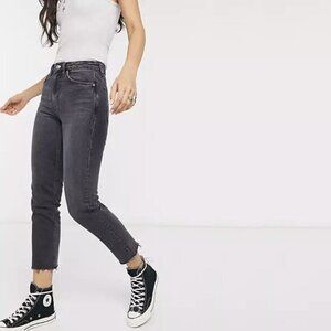 2/$30 Topshop Mom High Rise Raw Hem Straight Leg Washed Black W25 #9329